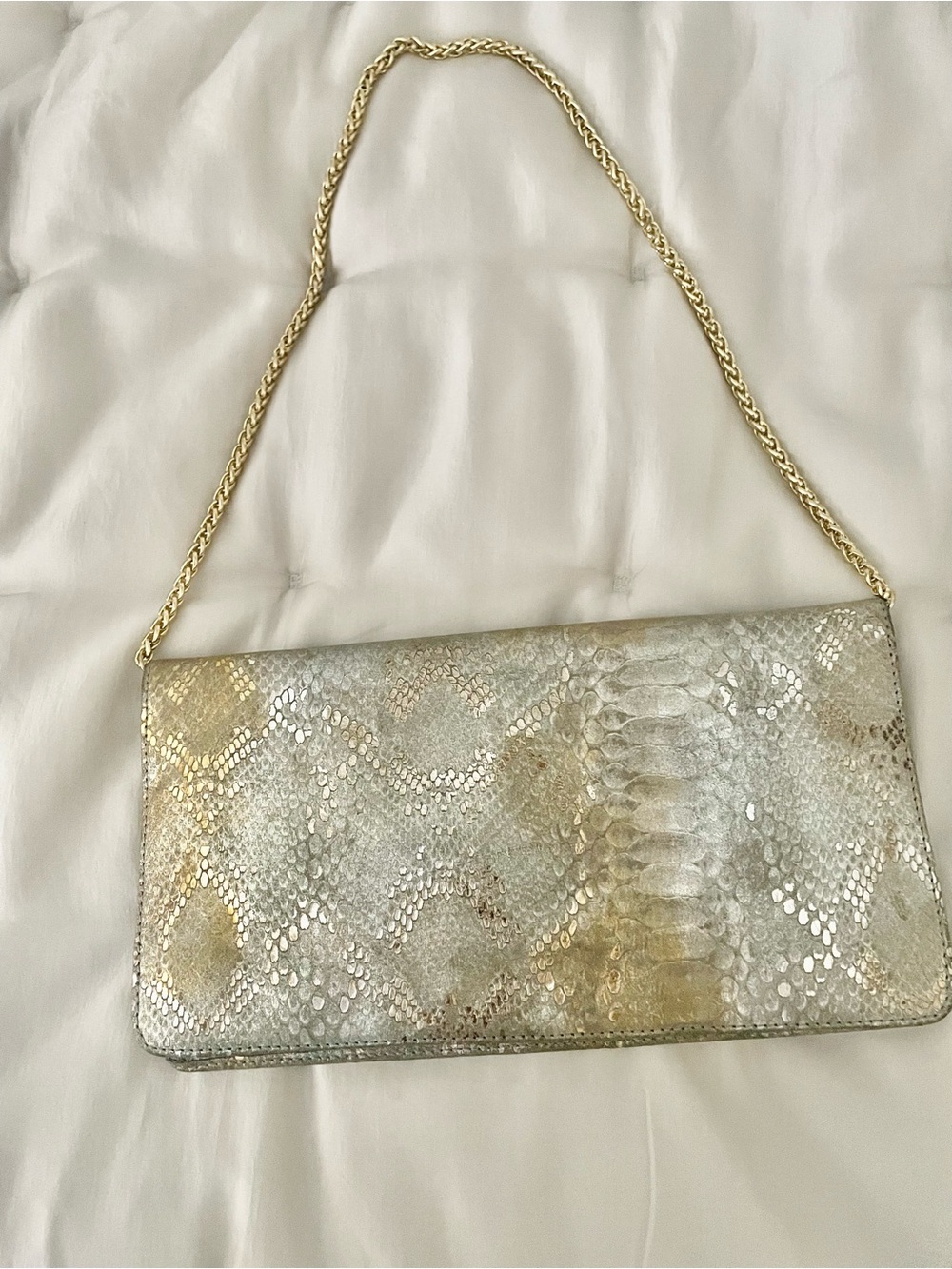 Inge Christopher Gold and Silver Snakeskin Embossed Leather clutch Bag
